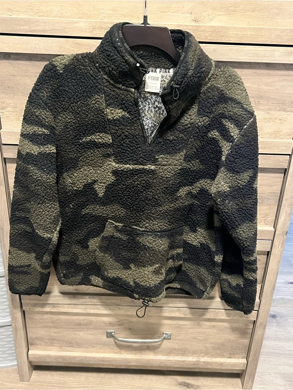 Victoria's Secret PINK women’s Camo Sherpa Pullover - Black & Olive